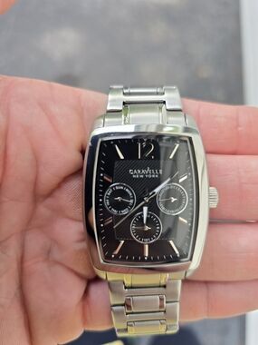 Caravelle New York Stainless Steel Black Dial Watch